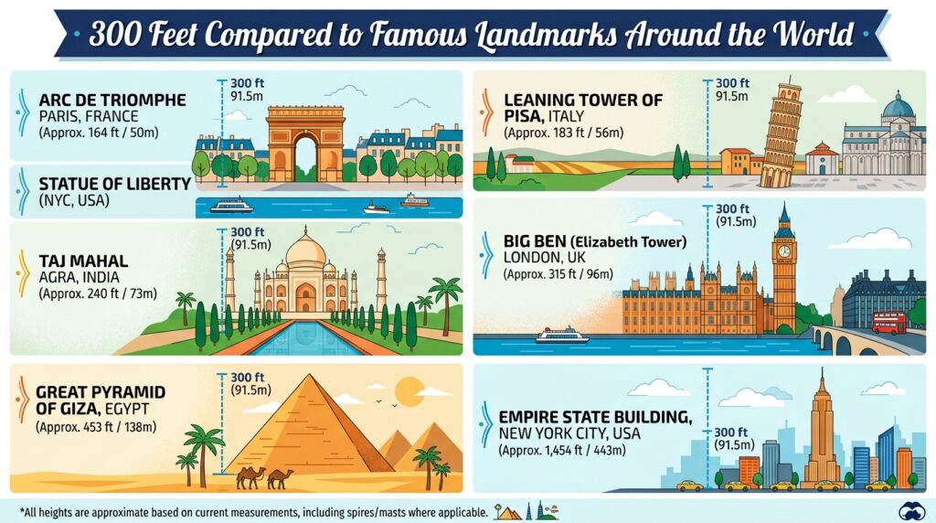 300 Feet Compared to Famous Landmarks
