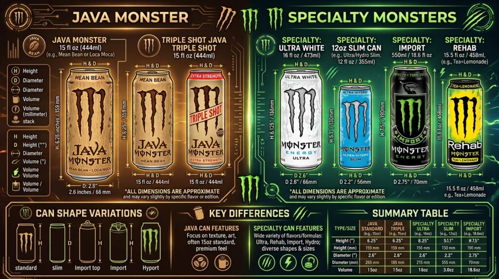 Java Monster and Specialty Monster Can Dimensions