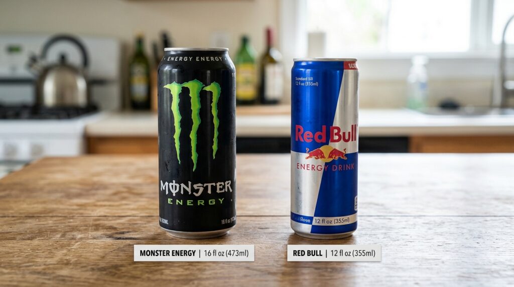 Monster vs Red Bull Size Comparison