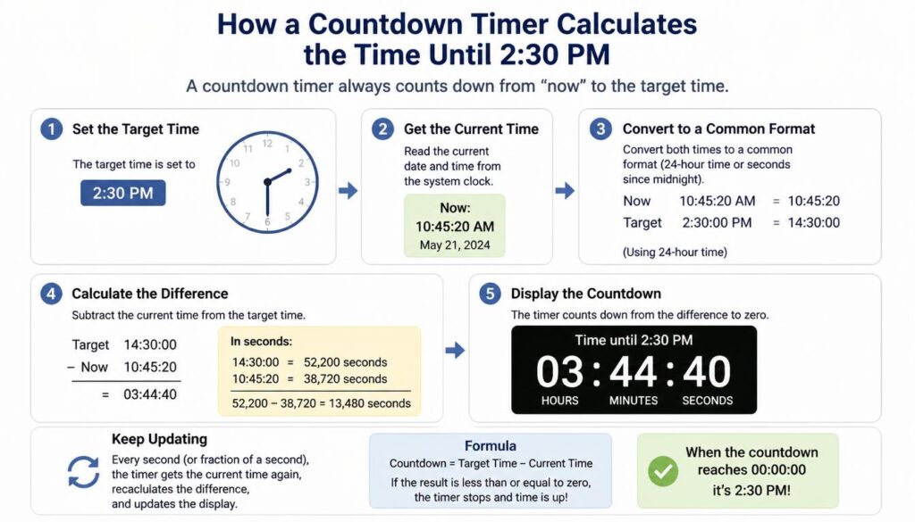 Timer Calculates the Time Until 2:30 PM