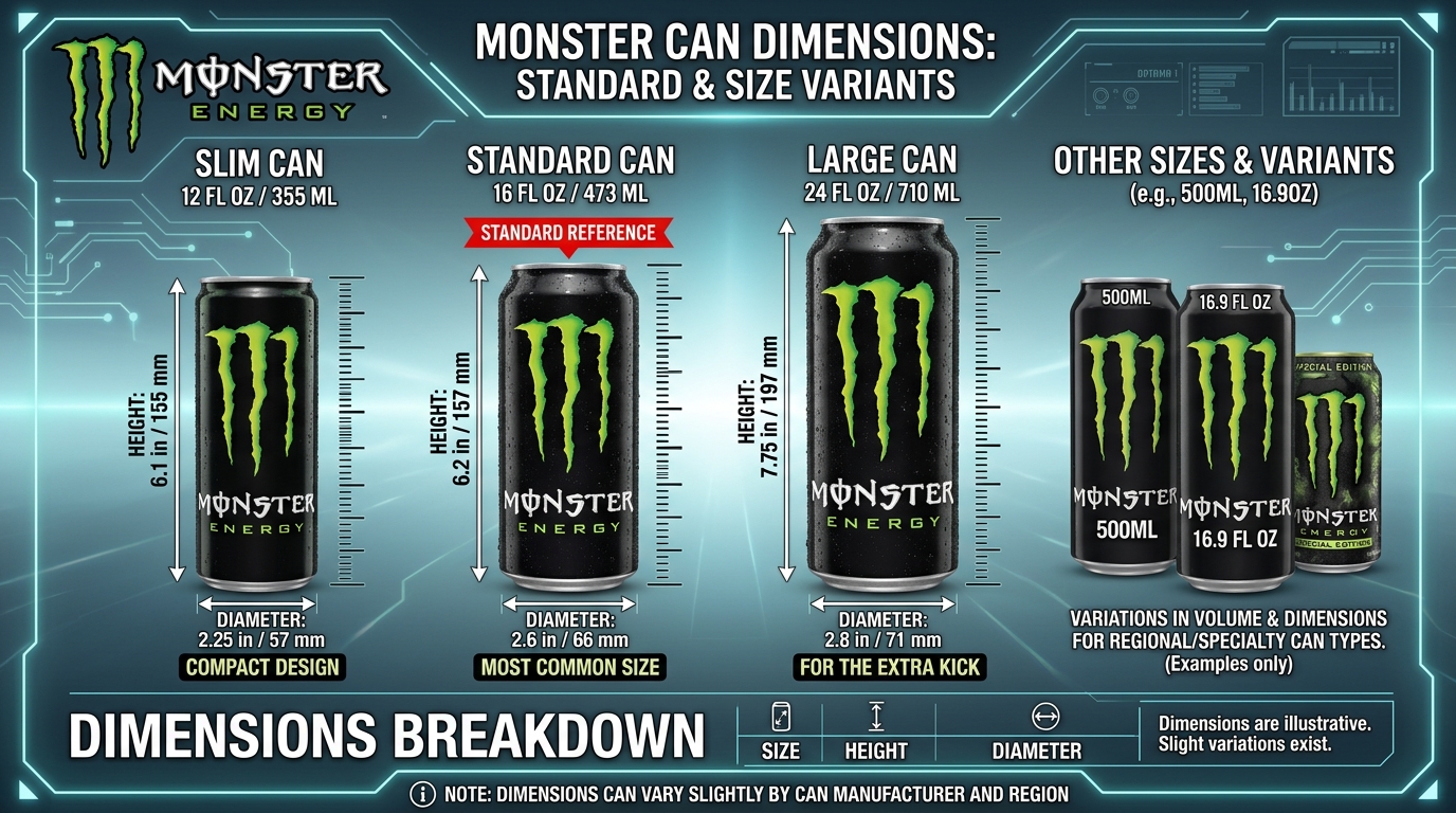 Monster Can Dimensions: Standard & Size Variants